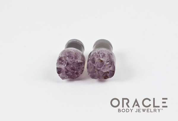0g (8mm) Druzy Rough Amethyst Single Flare Plugs