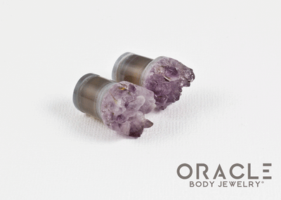 7/16" (11mm) Druzy Rough Amethyst Single Flare Plugs