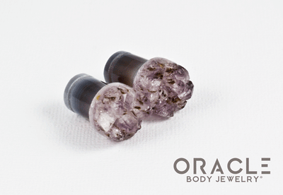 00g (9.5mm-10mm) Druzy Rough Amethyst Single Flare Plugs