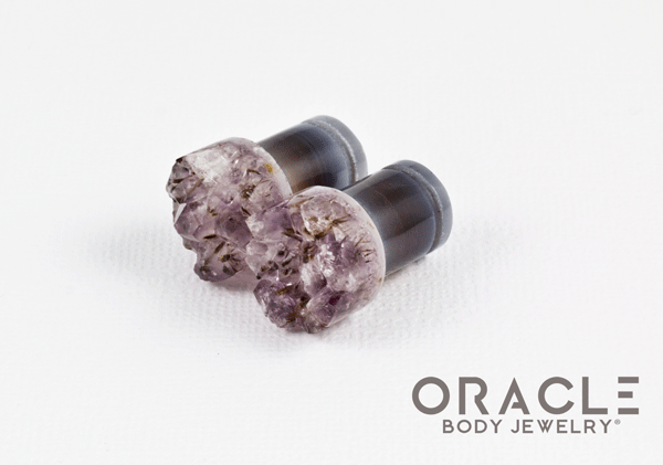00g (9.5mm-10mm) Druzy Rough Amethyst Single Flare Plugs