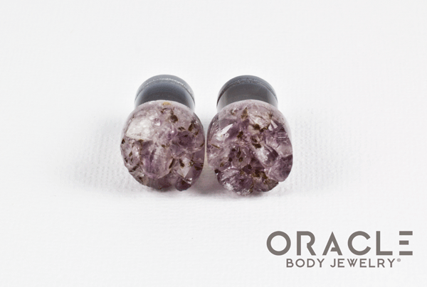 00g (9.5mm-10mm) Druzy Rough Amethyst Single Flare Plugs