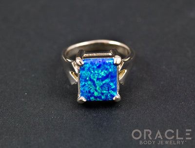 Sterling Silver Synthetic Opal Ring Size 7.5