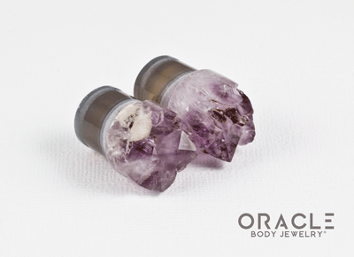 1/2" (12.5mm) Druzy Rough Amethyst Single Flare Plugs