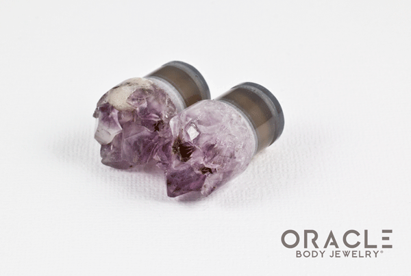 1/2" (12.5mm) Druzy Rough Amethyst Single Flare Plugs