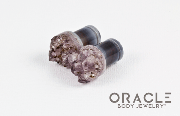 00g (9.5mm-10mm) Druzy Rough Amethyst Single Flare Plugs