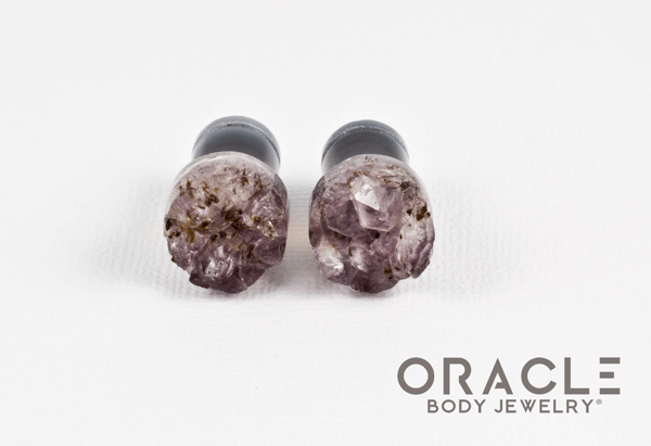 00g (9.5mm-10mm) Druzy Rough Amethyst Single Flare Plugs