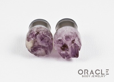 1/2" (12.5mm) Druzy Rough Amethyst Single Flare Plugs