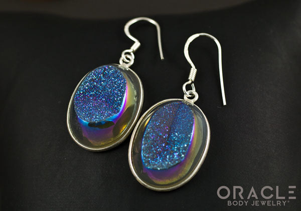 Sterling Silver Titanium Coated Druzy Earrings