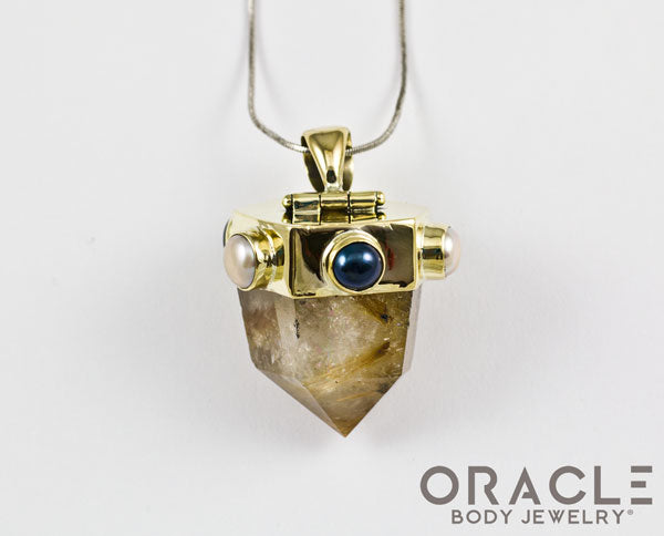 Zuul Pendant with Rutilated Quartz Points and Genuine Pearl Accents