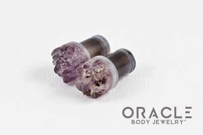 00g (9.5mm-10mm) Druzy Rough Amethyst Single Flare Plugs
