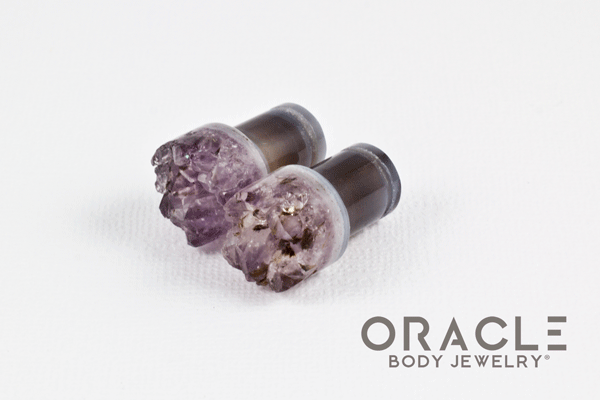 00g (9.5mm-10mm) Druzy Rough Amethyst Single Flare Plugs