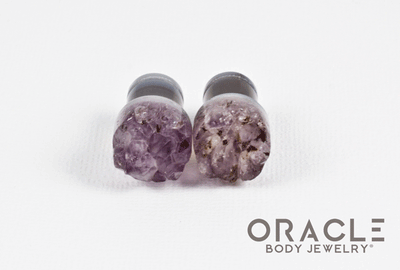 00g (9.5mm-10mm) Druzy Rough Amethyst Single Flare Plugs