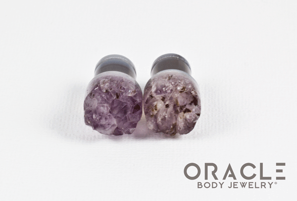 00g (9.5mm-10mm) Druzy Rough Amethyst Single Flare Plugs