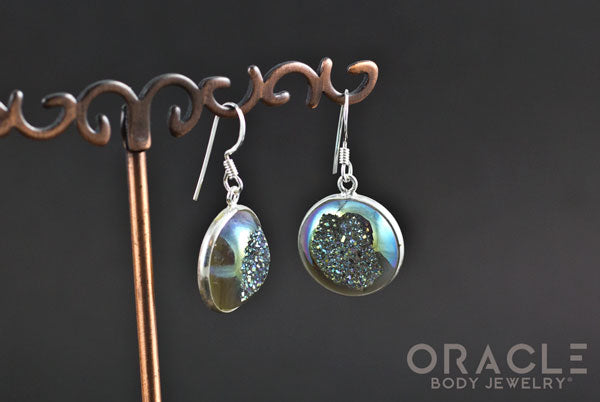 Sterling Silver Titanium Coated Druzy Earrings
