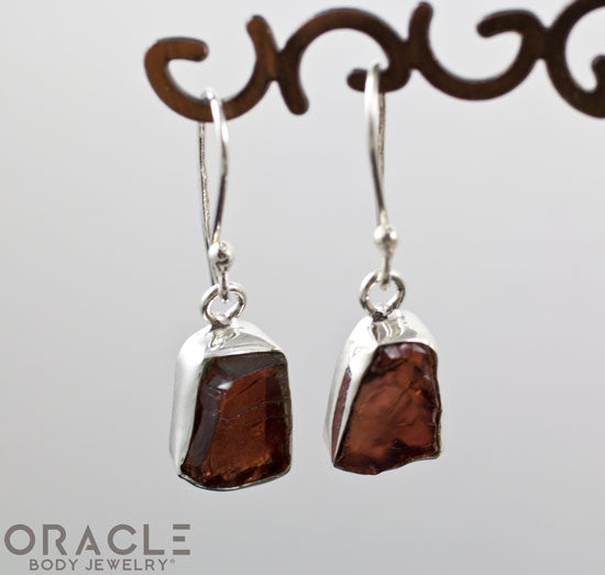 Sterling Silver Raw Garnet Earrings