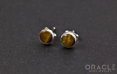 Sterling Silver Yellow Tiger Eye Earrings