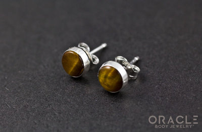 Sterling Silver Yellow Tiger Eye Earrings
