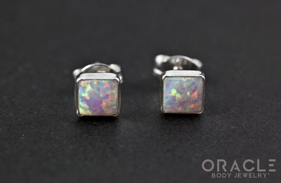 Sterling Silver Synthetic Pink Opal Earrings