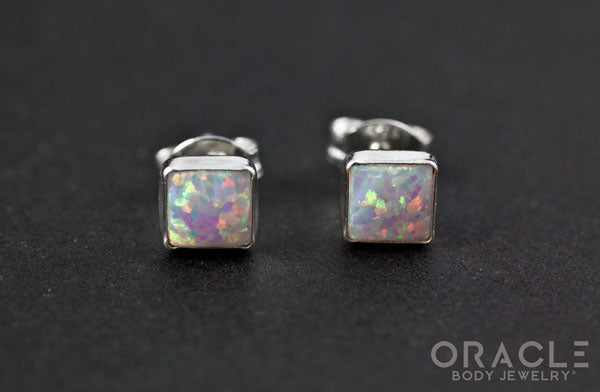 Sterling Silver Synthetic Pink Opal Earrings