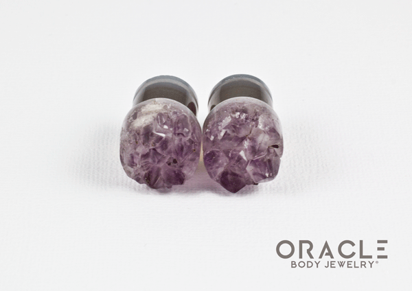 1/2" (12.5mm) Druzy Rough Amethyst Single Flare Plugs