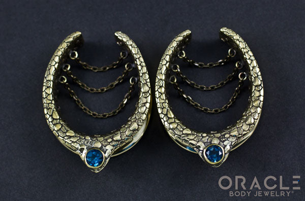 1-1/2" (38mm) Brass Saddles with Nugget Texture and Chains and London Blue Topaz
