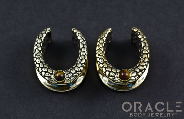 3/4" (19mm) Brass Saddles with Nugget Texture and Yellow Tiger Eye