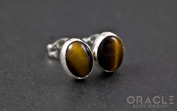 Sterling Silver Yellow Tiger Eye Earrings