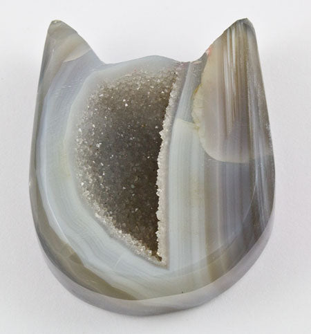 Kitty Cat Grey Agate Geode Carving
