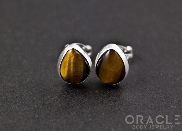 Sterling Silver Yellow Tiger Eye Earrings.