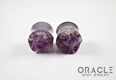 7/8" (22mm) Druzy Rough Amethyst Double Flare Plugs