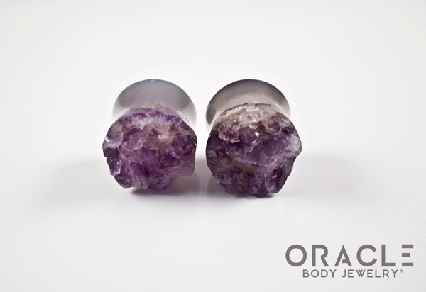 7/8" (22mm) Druzy Rough Amethyst Double Flare Plugs