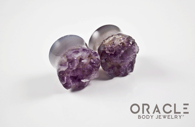 7/8" (22mm) Druzy Rough Amethyst Double Flare Plugs