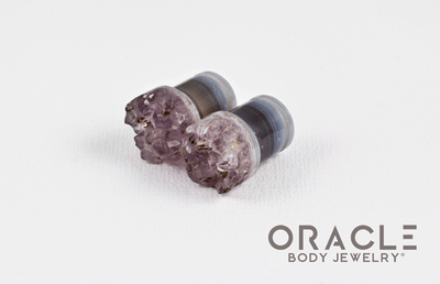 7/16" (11mm) Druzy Rough Amethyst Single Flare Plugs