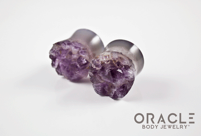 7/8" (22mm) Druzy Rough Amethyst Double Flare Plugs