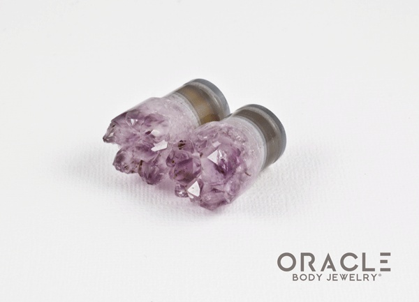 1/2" (12.5mm) Druzy Rough Amethyst Single Flare Plugs