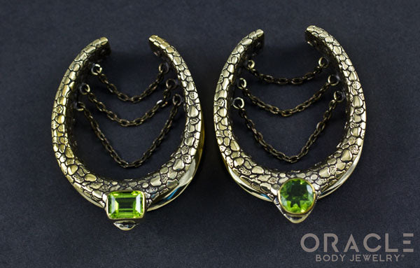 1-1/2" (38mm) Brass Saddles with Nugget Texture and Chains and Faceted Peridot