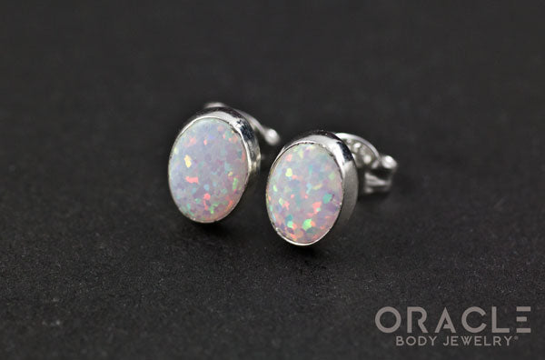 Sterling Silver Synthetic White Opal Earrings