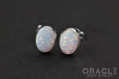 Sterling Silver Synthetic White Opal Earrings