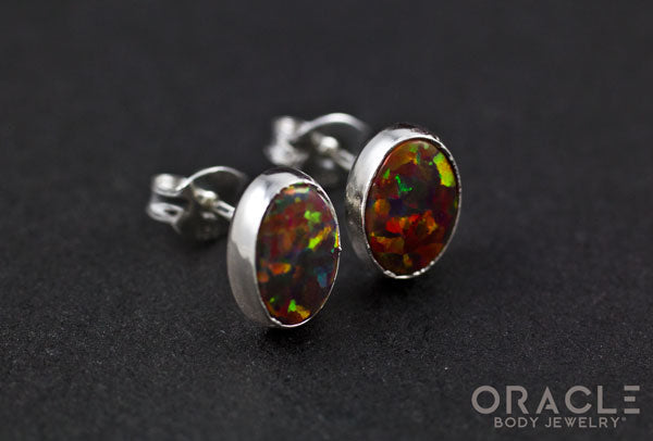 Sterling Silver Synthetic Red Opal Earrings