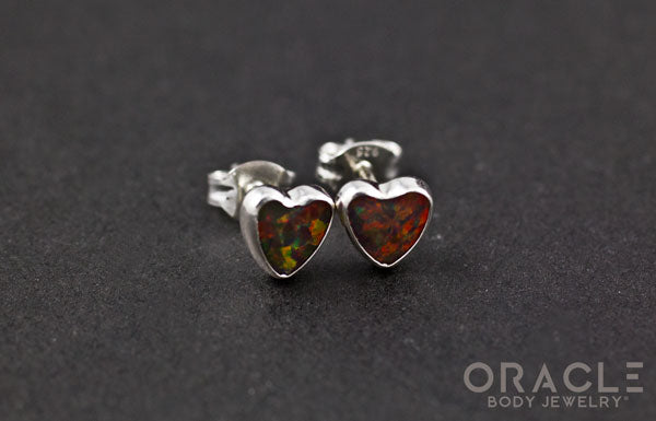 Sterling Silver Synthetic Red Opal Earrings