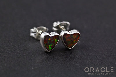 Sterling Silver Synthetic Red Opal Earrings