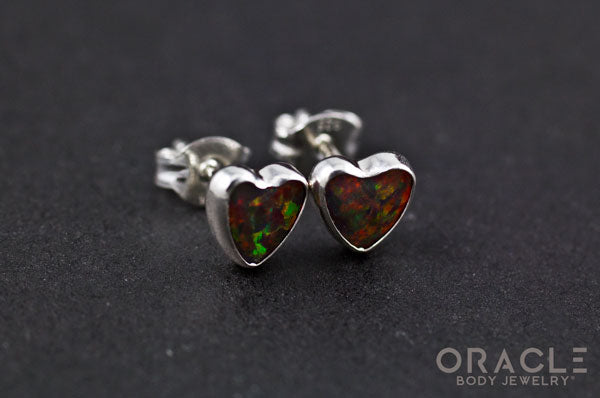 Sterling Silver Synthetic Red Opal Earrings
