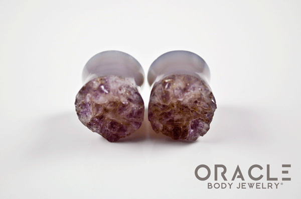 5/8" (16mm) Druzy Rough Amethyst Double Flare Plugs