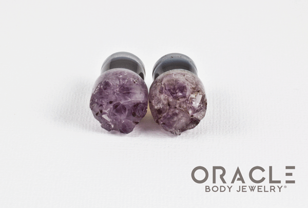 7/16" (11mm) Druzy Rough Amethyst Single Flare Plugs