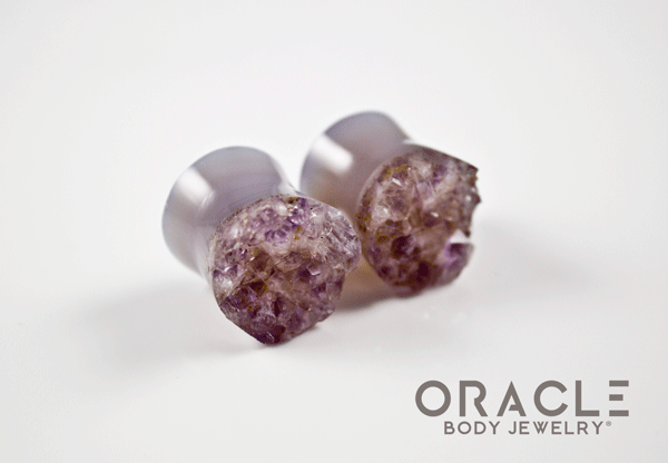 5/8" (16mm) Druzy Rough Amethyst Double Flare Plugs