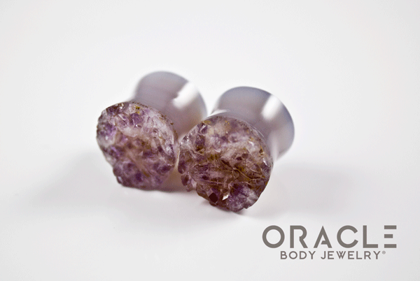 5/8" (16mm) Druzy Rough Amethyst Double Flare Plugs