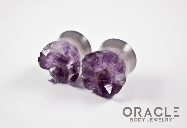 7/8" (22mm) Druzy Rough Amethyst Double Flare Plugs