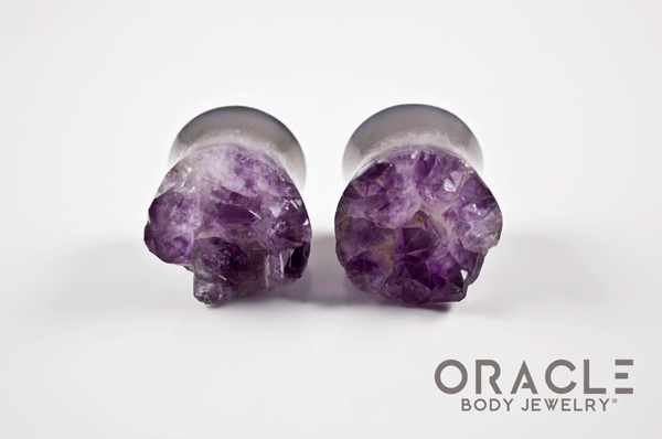 7/8" (22mm) Druzy Rough Amethyst Double Flare Plugs