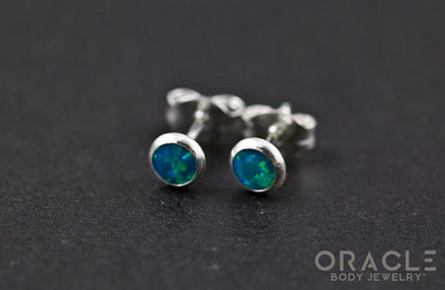 Sterling Silver Synthetic Blue Opal Earrings