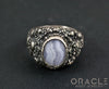 Sterling Silver Lotus Ring with Blue Lace Agate Size 10